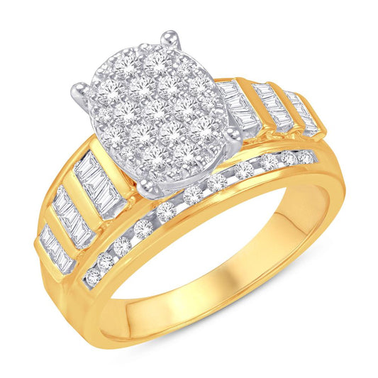 10KT Yellow Gold 1.00 Carat (L) Round and Baguette Diamond Oval Cinderella Ring-0226136-YG