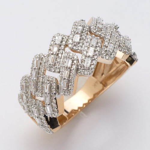 14KY 1.50CTW BAGUETTE DIAMOND 3D MENS CUBAN RING