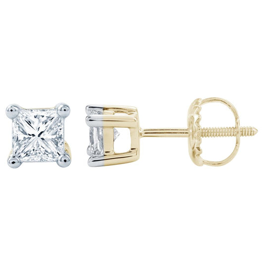 14K White Gold 1.00 Carat Square Earrings-0165006-WG