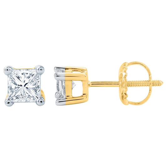 14K Yellow Gold 1.00 Carat Square Earrings-0165006-YG