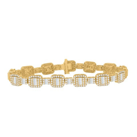 10KT All Yellow Gold 6.40 Carat Round and Baguette Diamond Designer Mens Bracelet-1132008-ALY