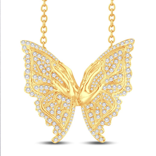 10KT All Yellow Gold 1.87 Carat Butterfly Necklace (18 INCH)-1425233-ALY