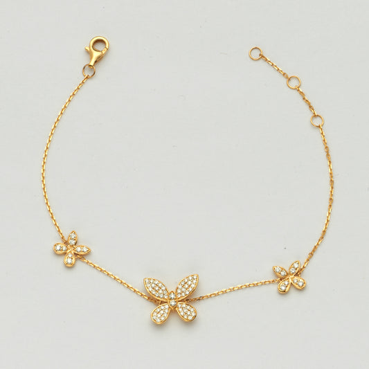 14KY 0.50CTW DIAMOND 3 BUTTERFLY BRACELET